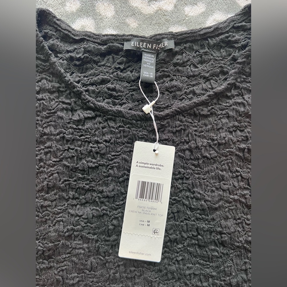 Eileen Fisher NWT Black Bubble Jacquard Crew Neck Top Medium - Picture 6 of 8